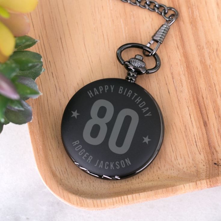 Personalised 80th Birthday Black Pocket Watch product image