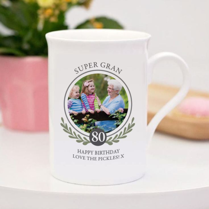 Personalised Photo Upload 80th Birthday Bone China Mug product image