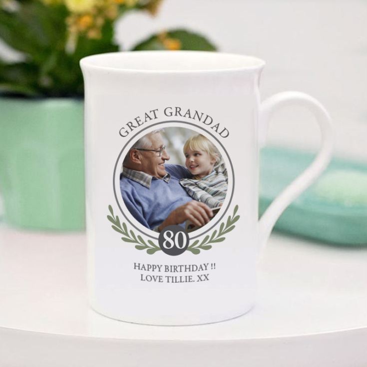 Personalised Photo Upload 80th Birthday Bone China Mug product image