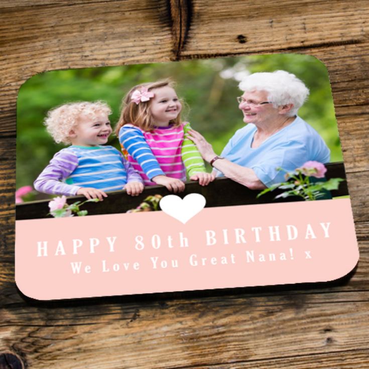 Personalised 80th Birthday Pink Photo Coaster product image