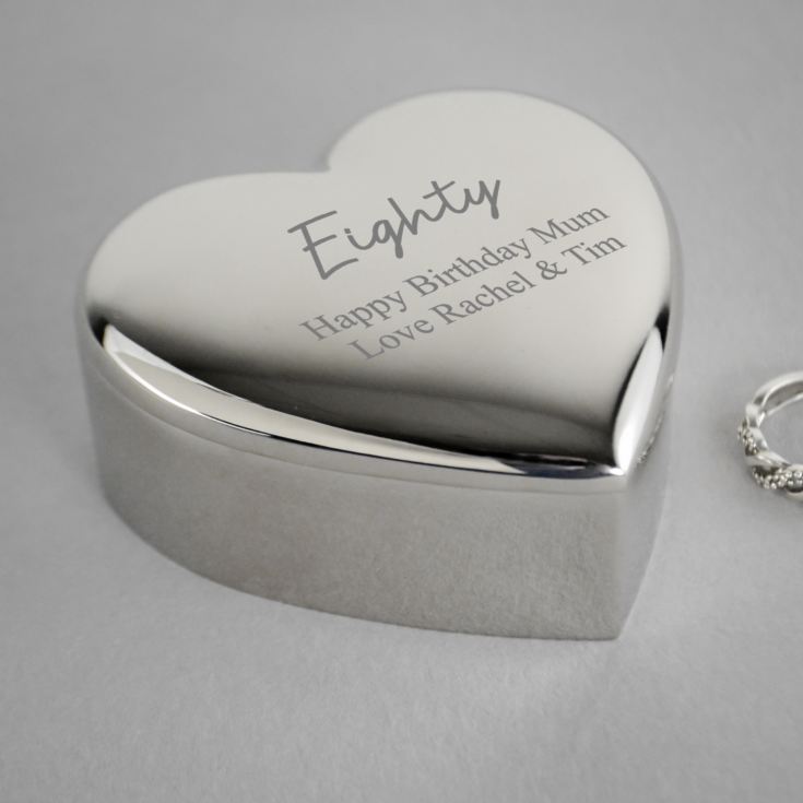 Personalised Silver Plated 80th Birthday Heart Trinket Box product image