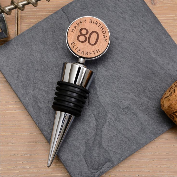 Personalised 80th Birthday Wooden Bottle Stopper product image