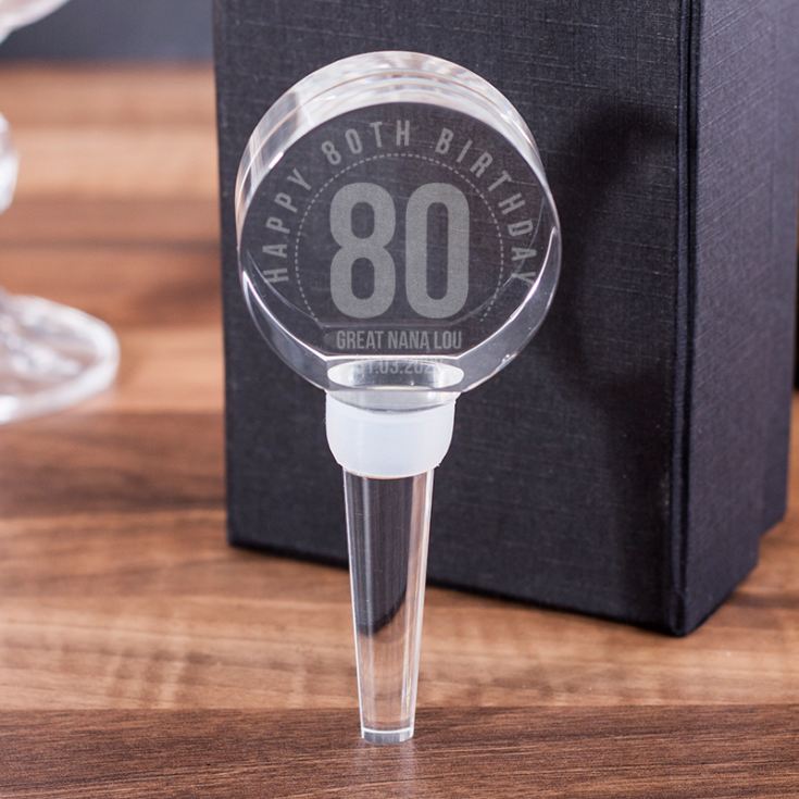 Personalised 80th Birthday Optical Crystal Bottle Stopper product image
