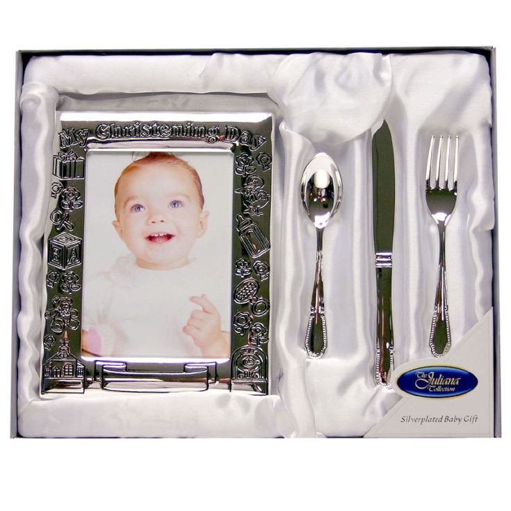 3.5" x 5" - Silverplated Christening Day Frame & Cutlery Set product image