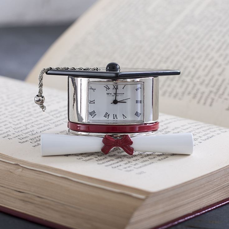 Graduation Gift Hat & Scroll Miniature Clock 