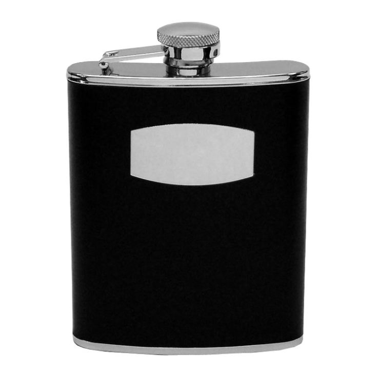 6oz S/S Hipflask - Hinged Top - Black Leather Finish product image