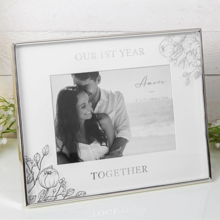 Silver Foil Floral Detail Frame 7" x 5" 1st Year Together product image