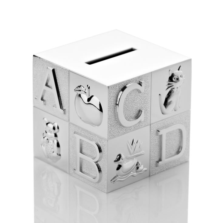 Bambino Silver Plated Money Box - Cube A B C product image