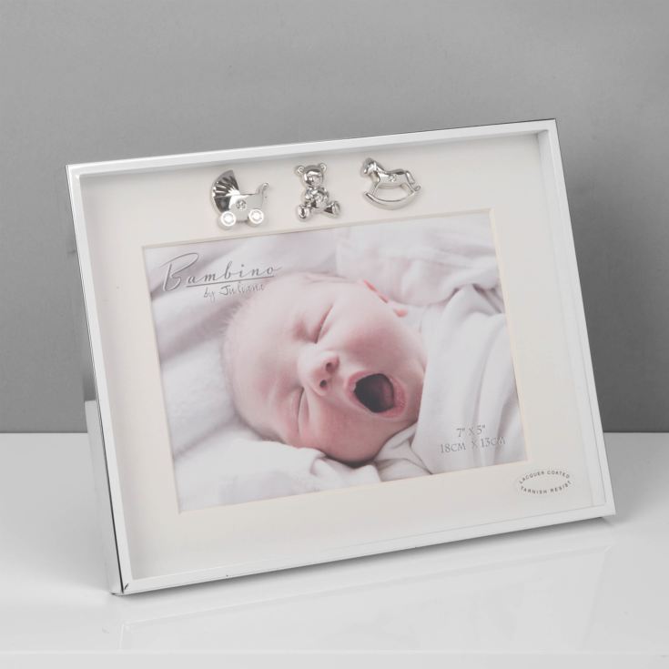 Bambino Thin Silver Plated Border Frame 3 Icons 7" x 5" product image