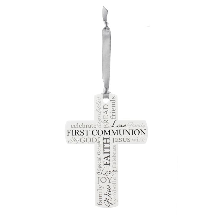 White Cross Plaque & Grey Ribbon - Communion product image
