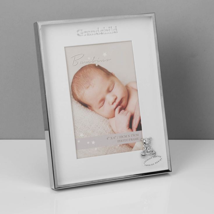 Bambino Silver effect  Frame with Teddy - Grandchild 4" x 6" product image