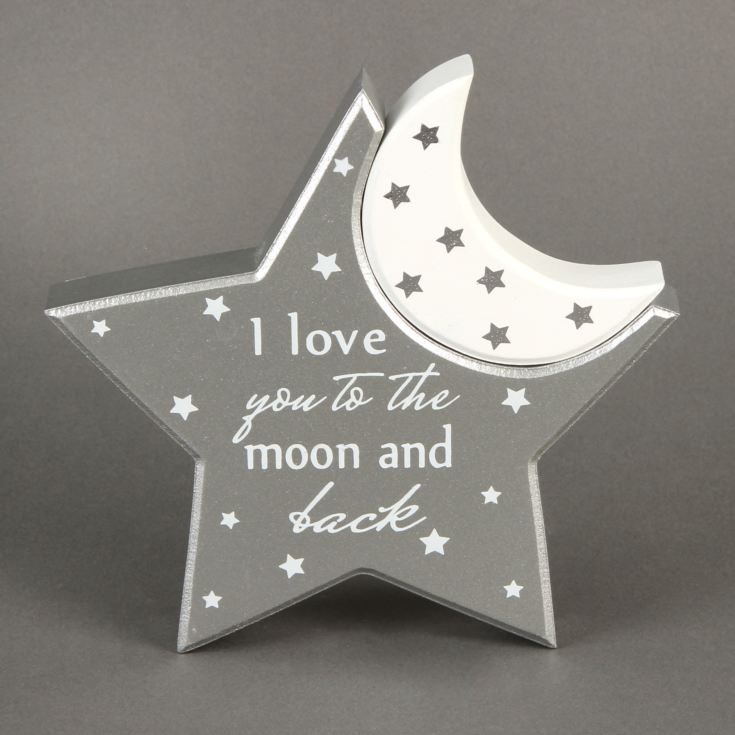 Twinkle Twinkle Silver Wooden Moon & Star Baby Mantel Plaque product image