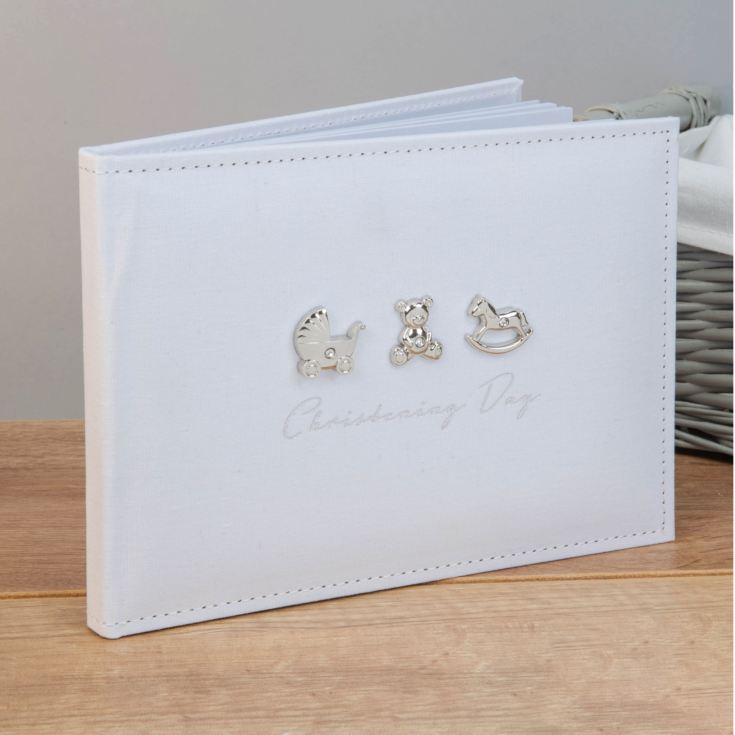 Bambino Linen Fabric Christening Guest Book 3 Icons product image
