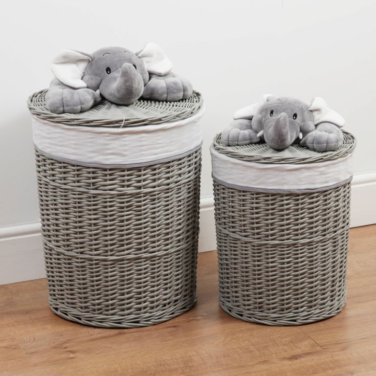 Bambino Set of 2 Round Wicker Laundry Baskets Plush Elephant product image