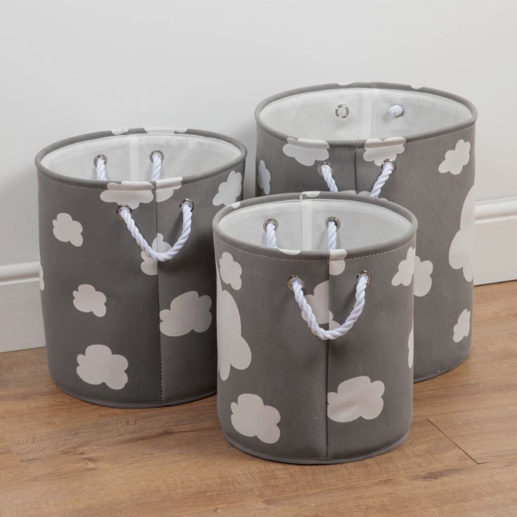 Bambino Set of 3 Round Fabric Storage Bins White Cloud Print product image