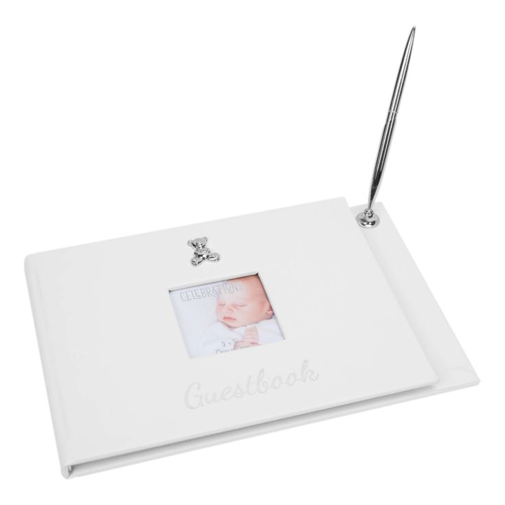 CELEBRATIONS® Baby White Leatherette Guest Book & Pen Set product image