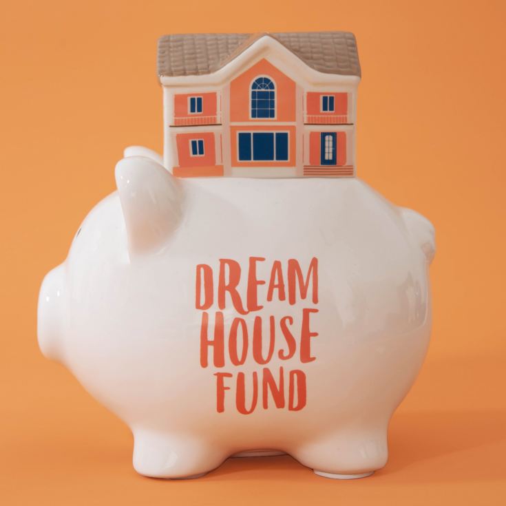 'Pennies & Dreams' Ceramic Pig Money Bank - Dream House Fund product image