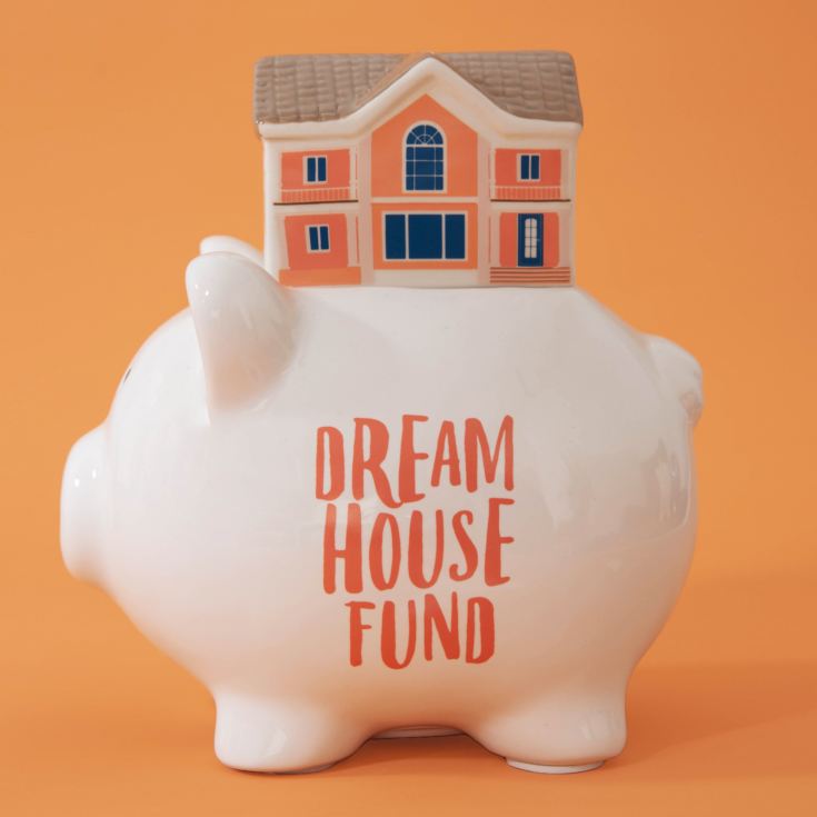 'Pennies & Dreams' Ceramic Pig Money Bank - Dream House Fund product image