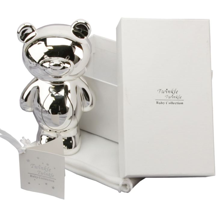 Twinkle Twinkle Silver-Plated Teddy Bear Baby Money Box product image