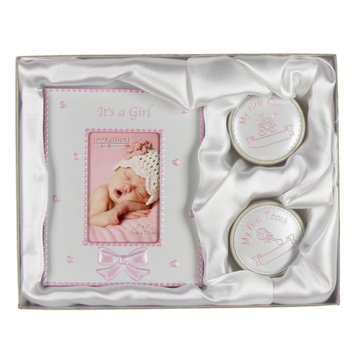 2" x 3" - It's A Girl Photo Frame - First Tooth & Curl Boxes product image