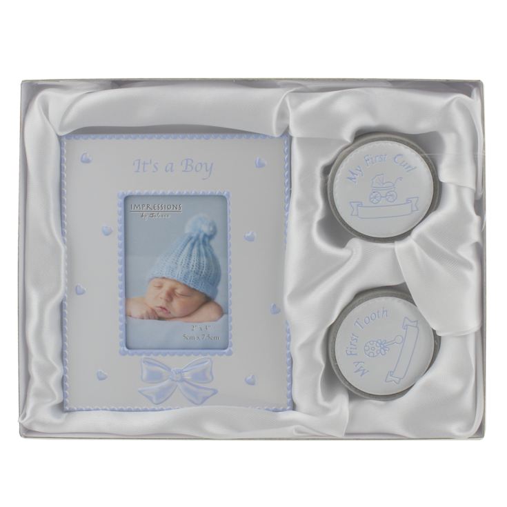 Gift Set - 2" x 3" Frame/1st Tooth/1st Curl Boxes Blue product image