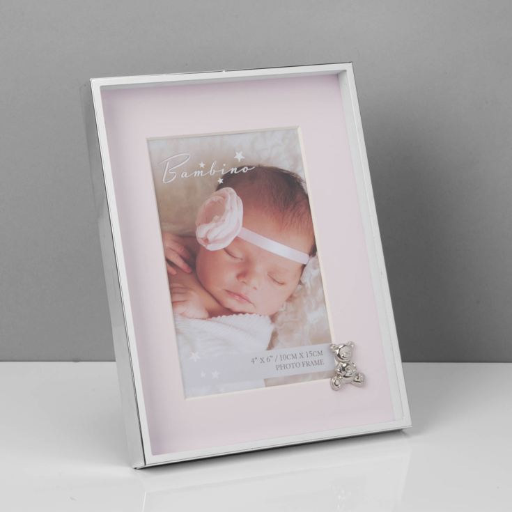 4" x 6" - Bambino Silver Finish Frame - Teddy & Pink Mount product image