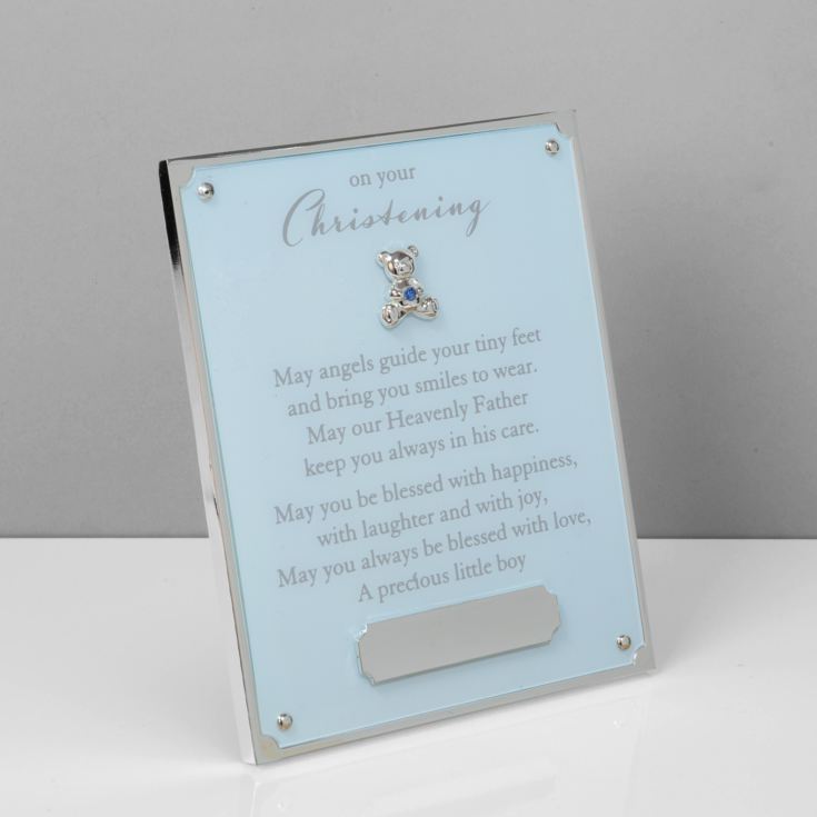 'On Your Christening' Plaque with Engraving Plate - Blue product image