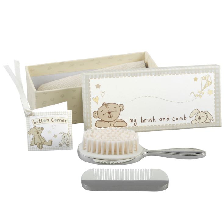 Button Corner Silverplated Brush & Comb Set product image