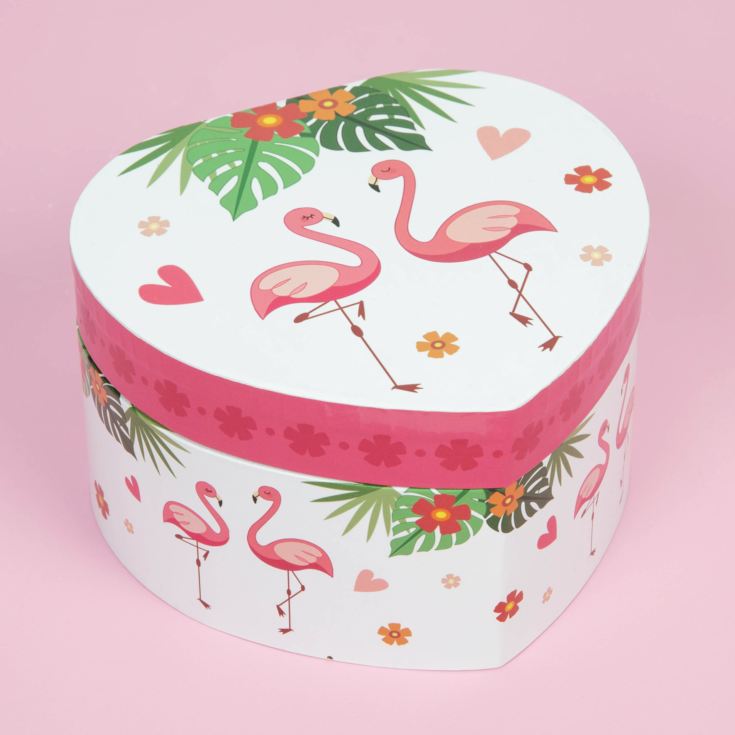 Flamingo Print Heart Shaped Jewellery Box product image