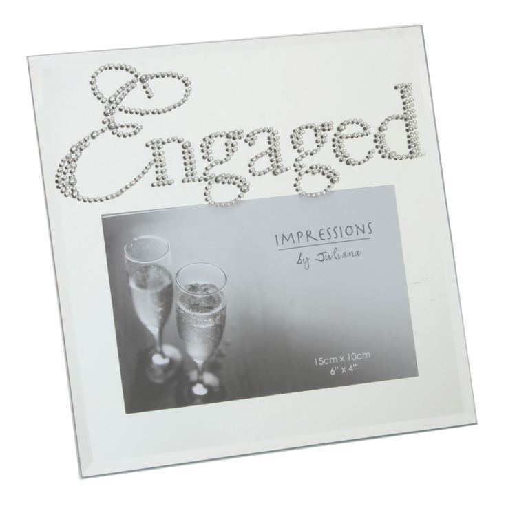 A & F Mirror Glass Photo Frame Crystal Words "Engaged" product image