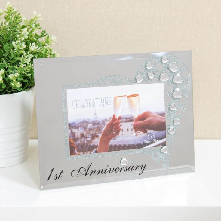 Glass Photo Frame with Crystals Anniversary 6" x 4" product image