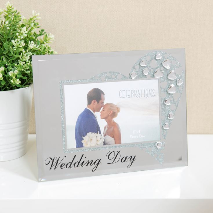 Glass Photo Frame with Crystals Wedding Day 6" x 4" product image