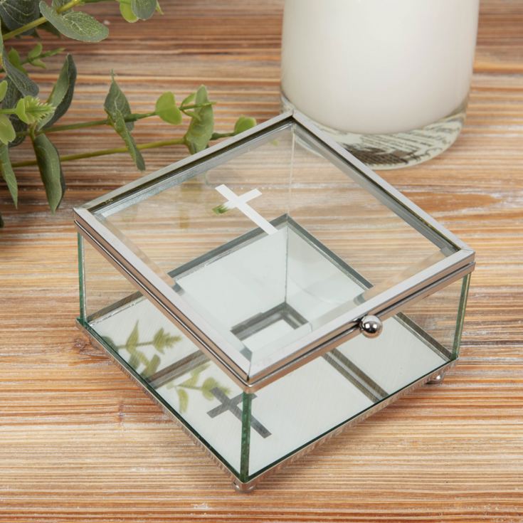 Faith & Hope Glass & Mirror Trinket Box with Cross product image