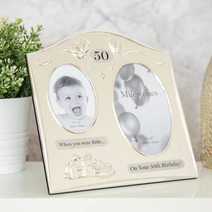 Milestones 2 Tone Silver Plated Double Birthday Frame - 50 product image
