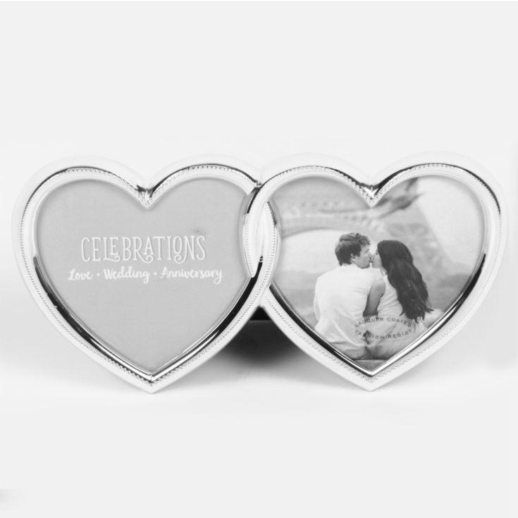 4" x 4" - Celebrations Silverplated Double Heart Photo Frame product image