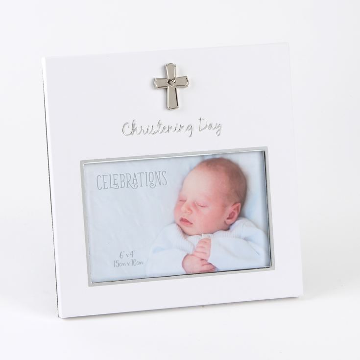 6" x 4" - White with Silver Icon Christening Day Frame product image