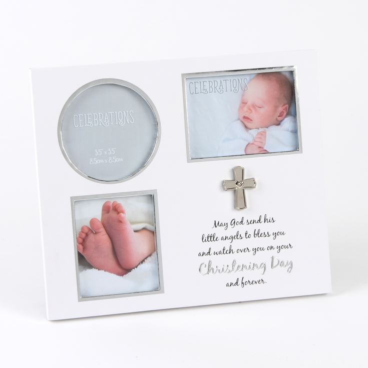 White & Silver Icon Christening Day Triple Frame product image