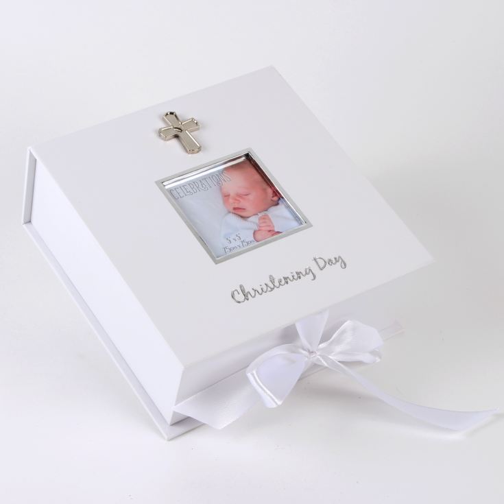 Christening Day Keepsake Box - White with Silver Cross Icon product image