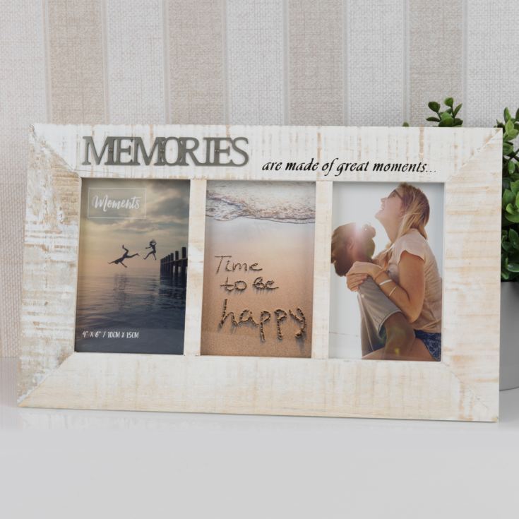 'Moments' Triple Wooden Photo Frame - Memories 4" x 6" product image