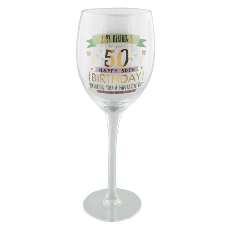 Signography Pink & Gold 50th Birthday Wine Glass product image