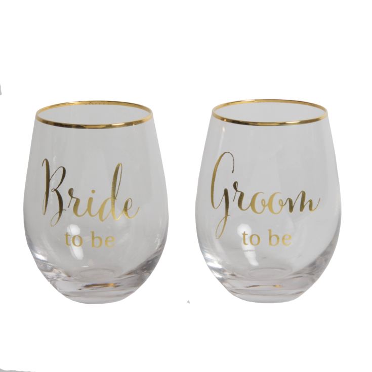 Set of 2 Gold Groom/Bride to Be Stemless Wine Glasses product image