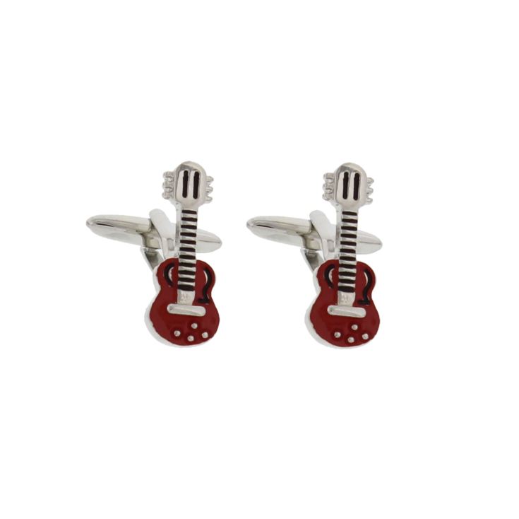 Harvey Makin Rodium Plated & Red Expoxy Cufflinks Guitar product image