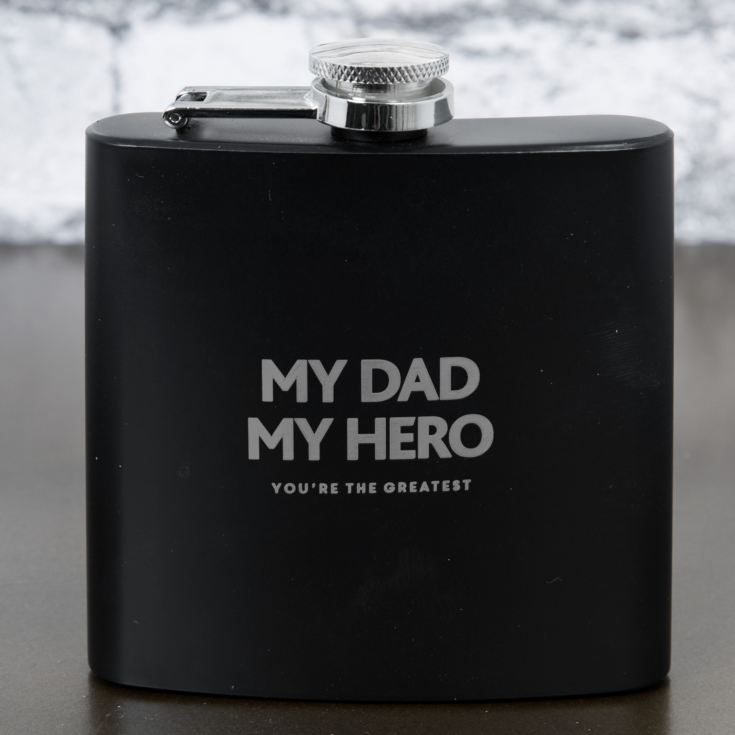 Hero Black Finish Rectangular Hipflask - My Dad product image