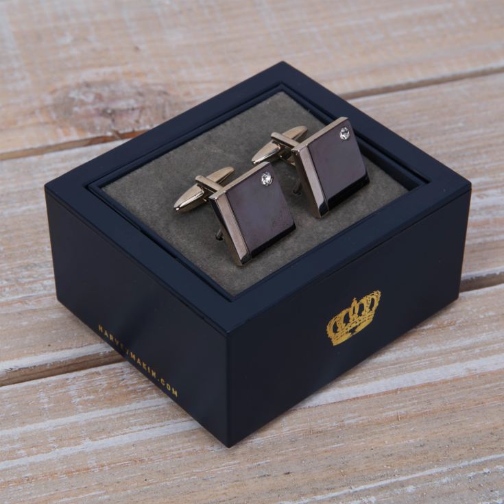 Harvey Makin Cufflinks - Gun Metal Square with Set Crystals product image
