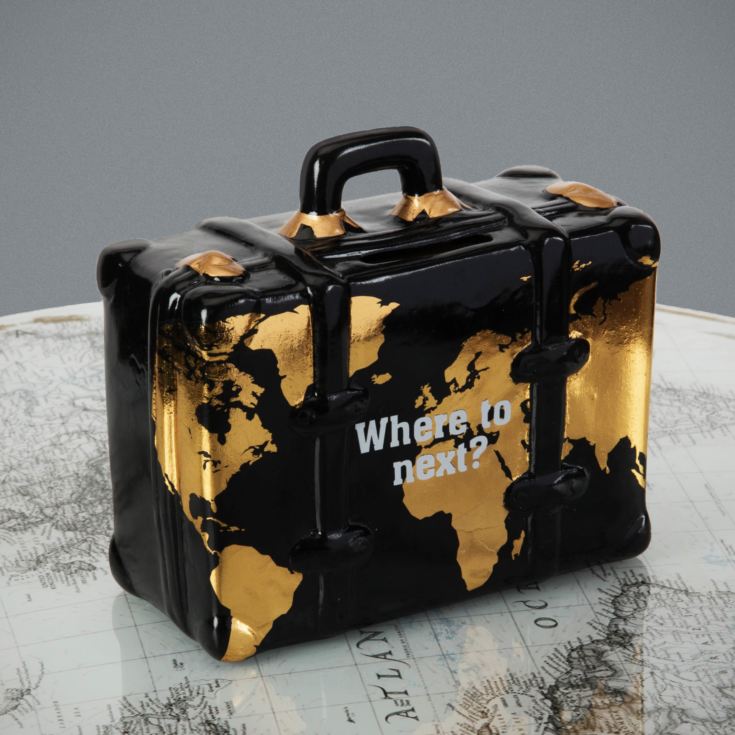 Harvey Makin World Map Black Suitcase Money Box product image