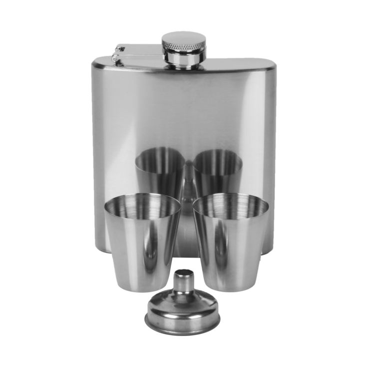 Harvey Makin Hip Flask - Plain Silver with Cups & Funnel product image
