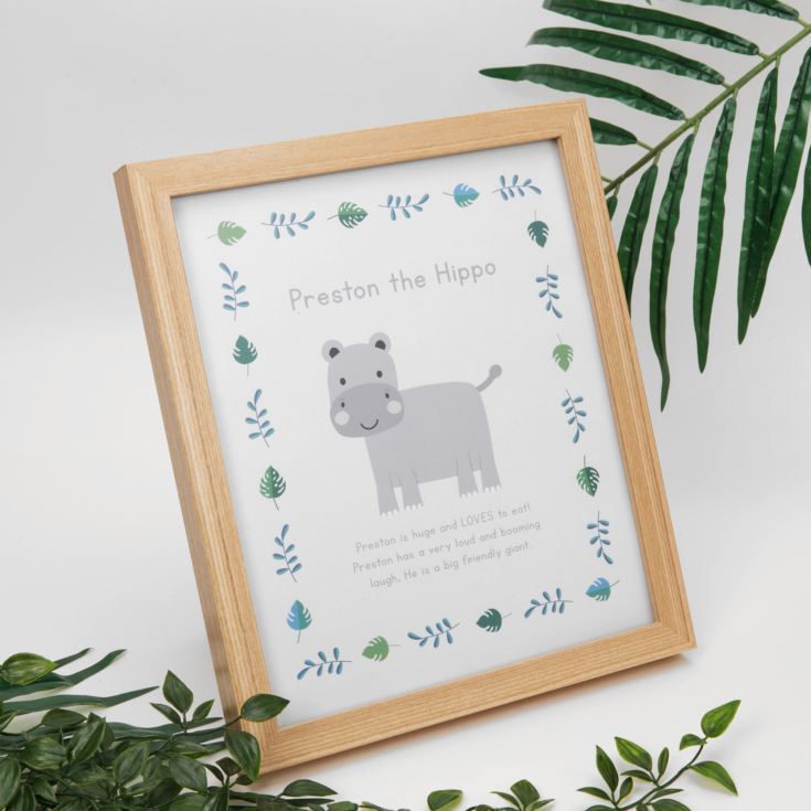 Jungle Baby A4 Wooden Frame Print - Preston the Hippo product image