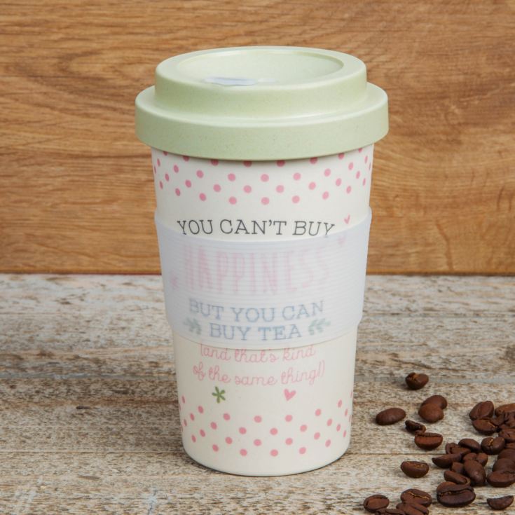 Love Life Bamboo Travel Mug 400ml - You Can't Buy Happiness product image