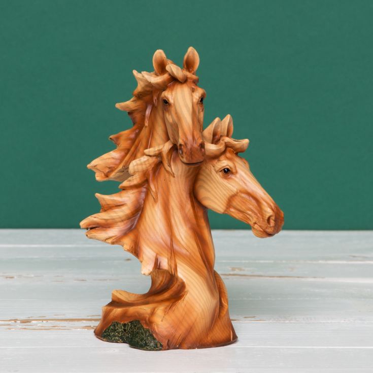 Naturecraft Wood Effect Resin Figurine - Two Horse Heads product image