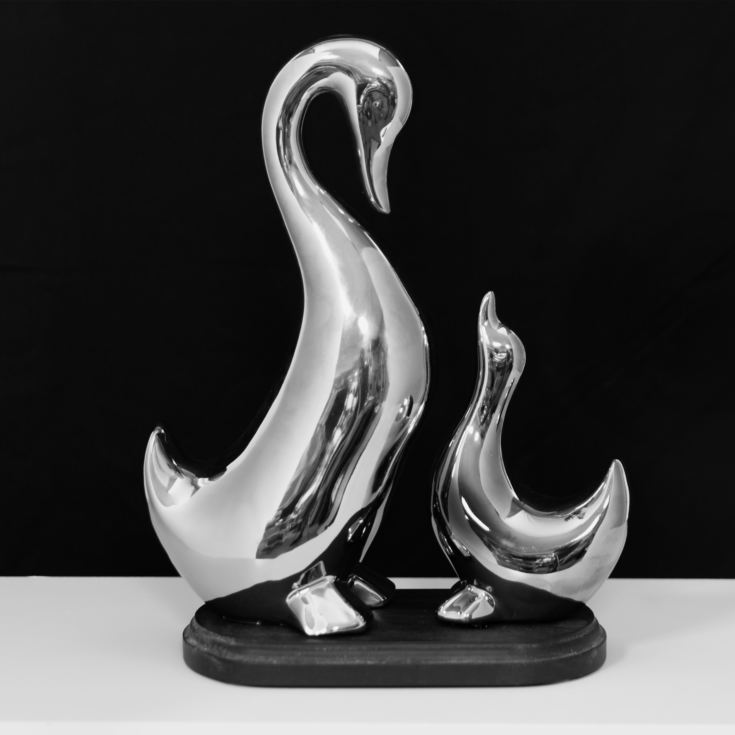 Naturecraft Silver Finish Ceramic Figurine - Goose & Gosling product image